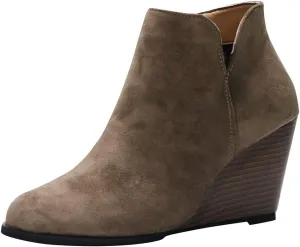 Gibobby Booties for Women with Heel and Buckle,Ankle Boots Round Toe Faux Stacked Low Heel Side Zipper Winter Boots