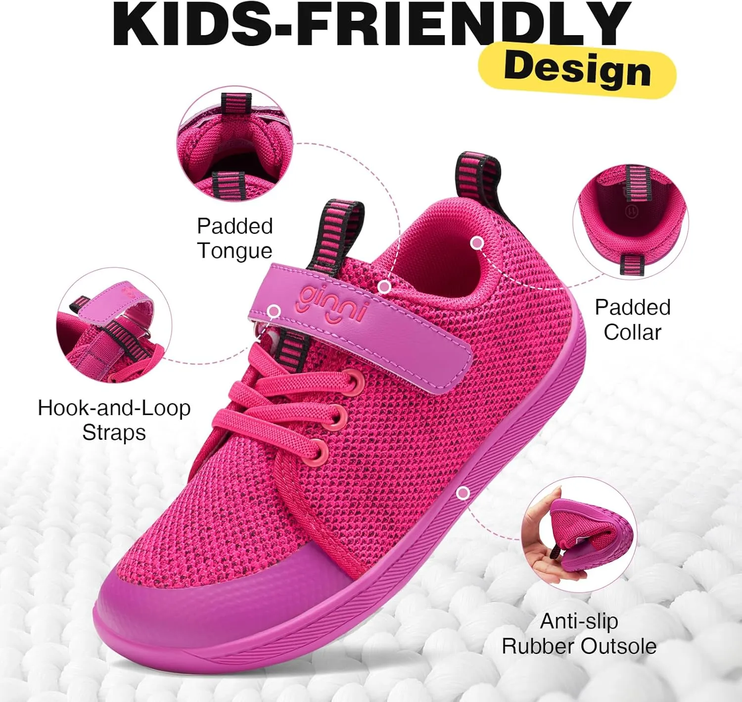 GINNI Little Big Kids Wide Barefoot Shoes Boys Girls Walking Shoes Minimalist Sneakers Lightweight Breathable Girls Wide Toe Box Shoes Zero Drop Sole Naturally Splay Kids Barefoot Running Shoes