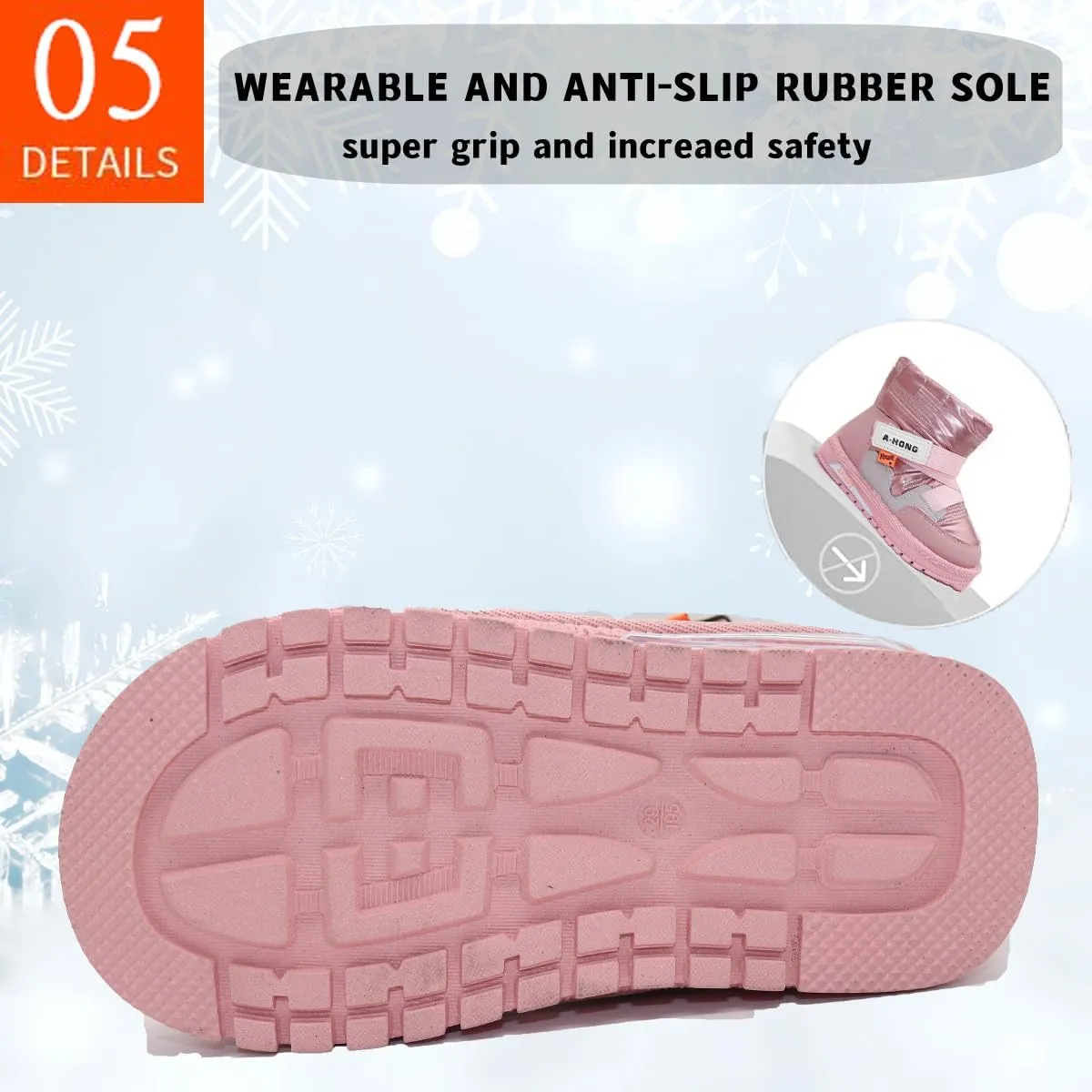 Girl's Boots Kids Glitter Snow Boots Durability Slip Resistant Outdoor Ankle Boots(Toddler/Little Kids)