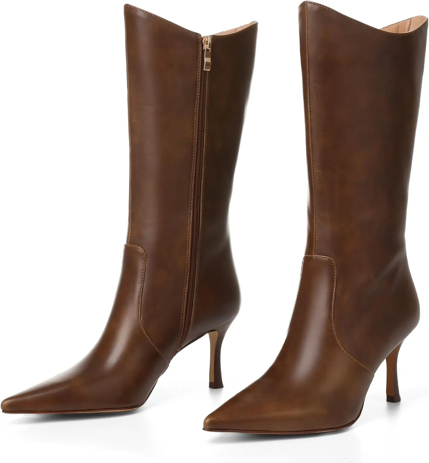 Goiphrri Ankle Boots for Women Dressy Sexy Women's Ankle Booties Side Zipper Pointed Toe Stiletto Boots Wide Calf High Heel Booties Fashion Trendy Short Boot Heels Women