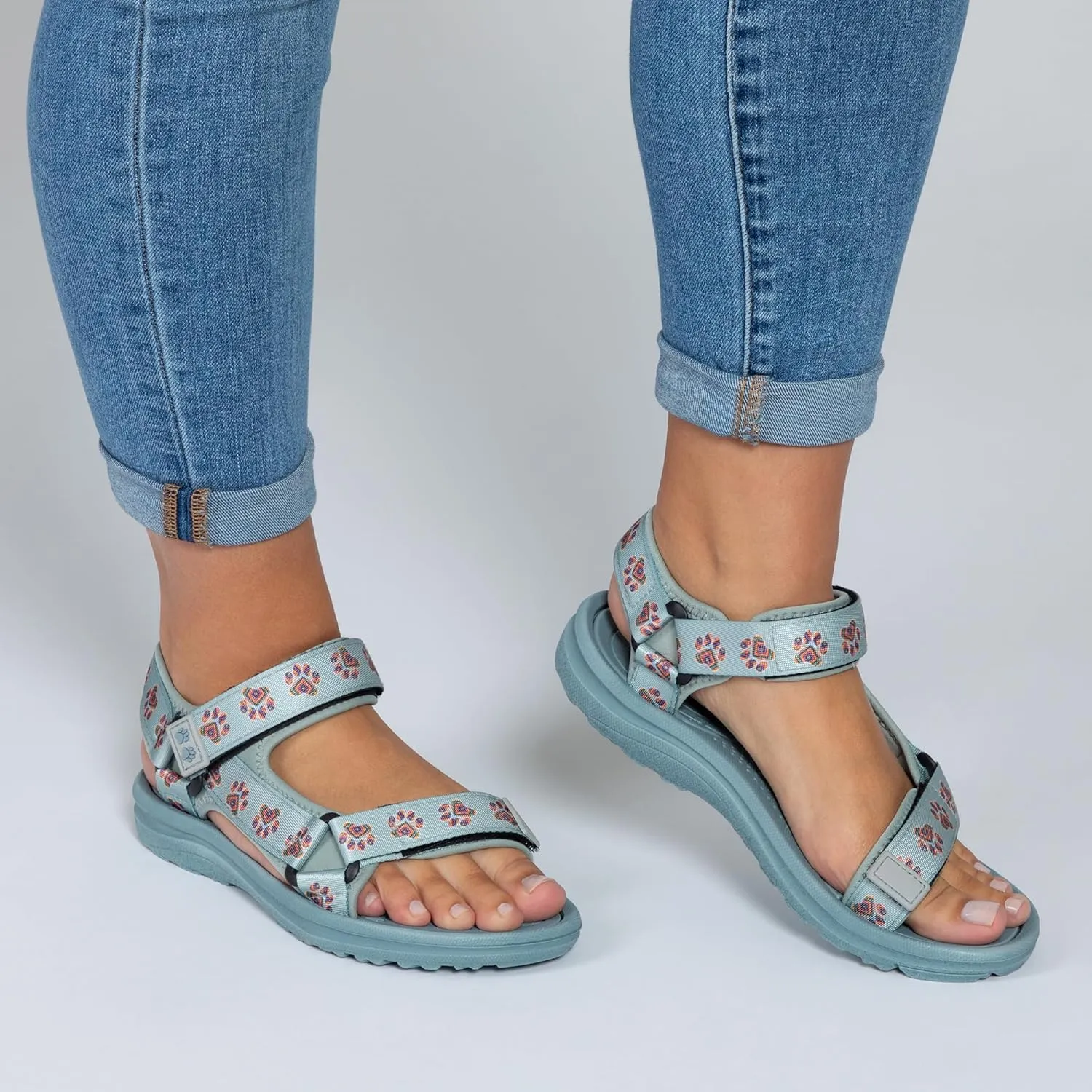 GreaterGood Walking Paws River Sandals Lightweight EVA Adjustable Water Shoes Textured Insole Animal Print Design for Women Ladies