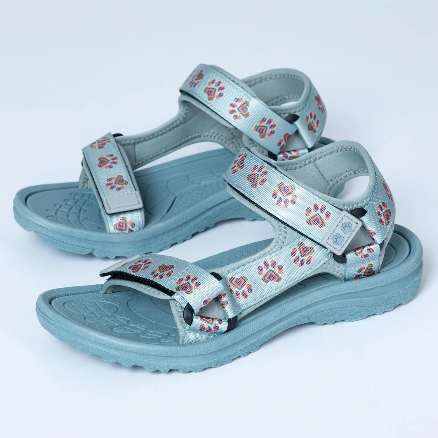 GreaterGood Walking Paws River Sandals Lightweight EVA Adjustable Water Shoes Textured Insole Animal Print Design for Women Ladies