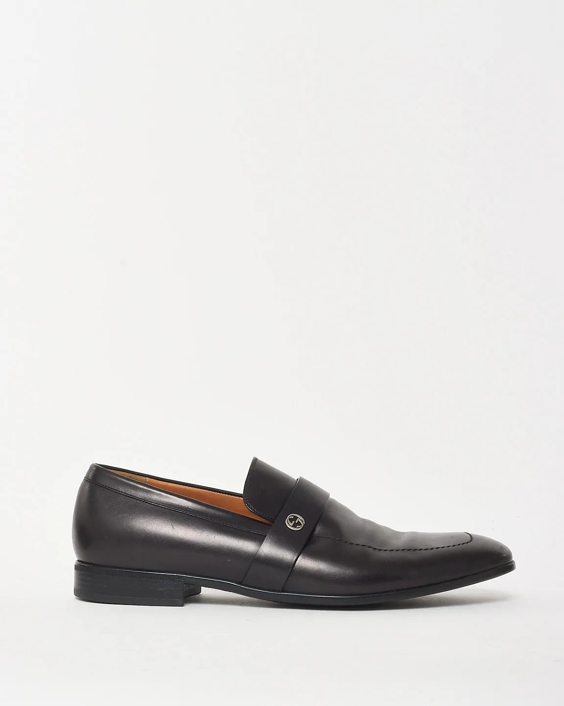 Gucci Black Smooth Leather GG Monogram Medallion Logo Loafers - 7 MEN