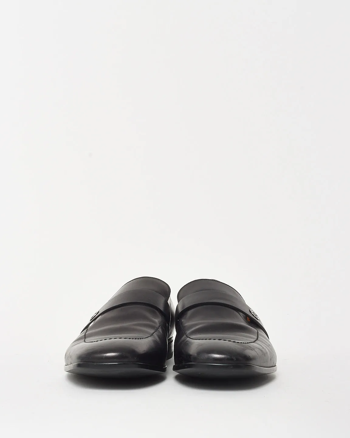 Gucci Black Smooth Leather GG Monogram Medallion Logo Loafers - 7 MEN