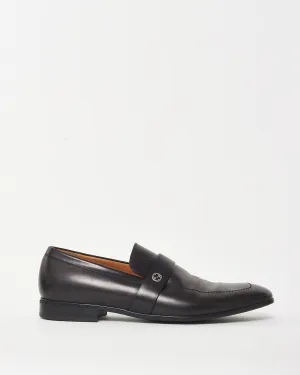 Gucci Black Smooth Leather GG Monogram Medallion Logo Loafers - 7 MEN