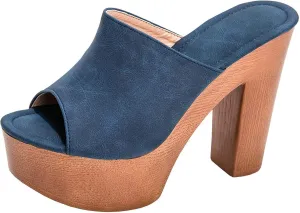 GUNIYIFS Womens Chunky Heeled Sandals Peep Toe Platform Sandals Summer Dressy Mules Block Slip On Slide High Heel Sandals