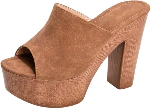 GUNIYIFS Womens Chunky Heeled Sandals Peep Toe Platform Sandals Summer Dressy Mules Block Slip On Slide High Heel Sandals