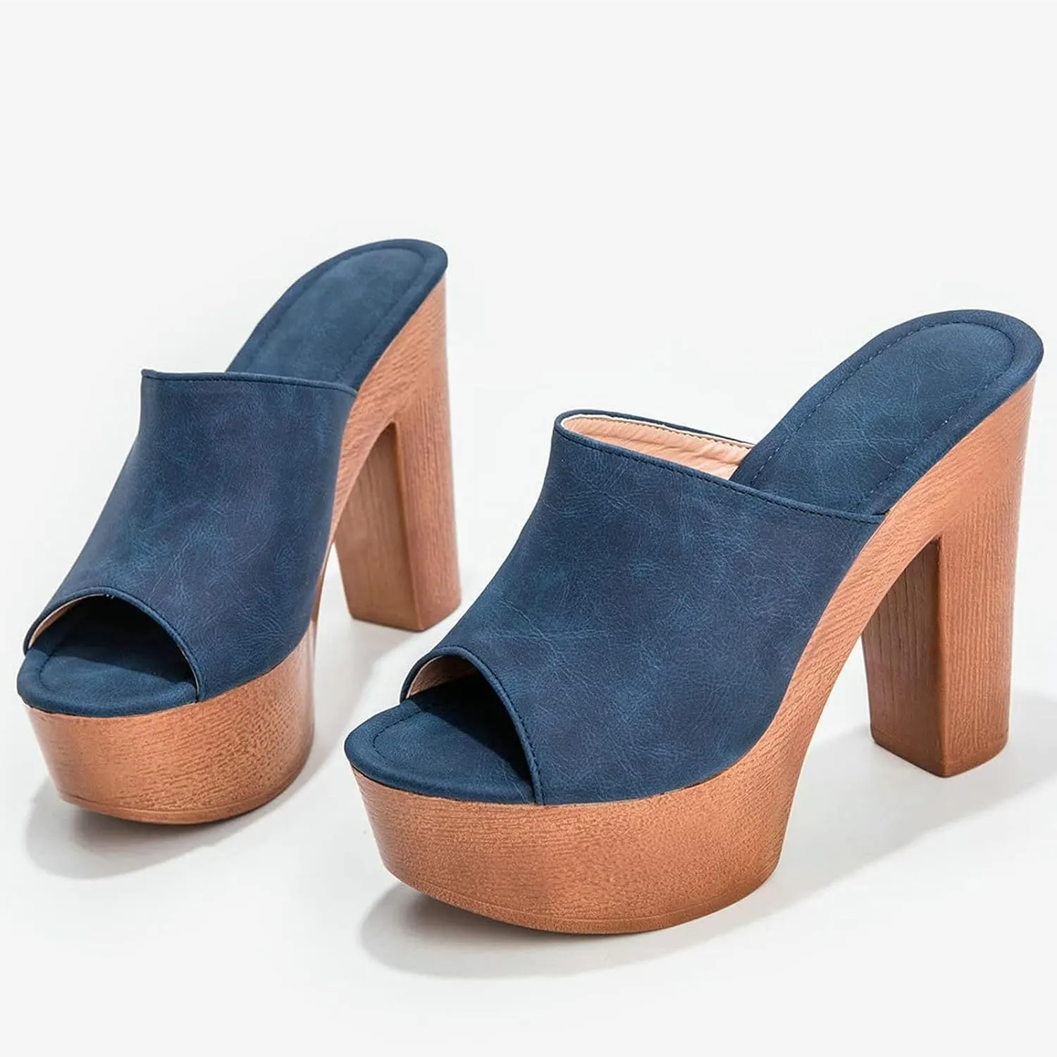 GUNIYIFS Womens Chunky Heeled Sandals Peep Toe Platform Sandals Summer Dressy Mules Block Slip On Slide High Heel Sandals