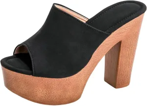 GUNIYIFS Womens Chunky Heeled Sandals Peep Toe Platform Sandals Summer Dressy Mules Block Slip On Slide High Heel Sandals