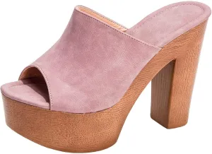 GUNIYIFS Womens Chunky Heeled Sandals Peep Toe Platform Sandals Summer Dressy Mules Block Slip On Slide High Heel Sandals