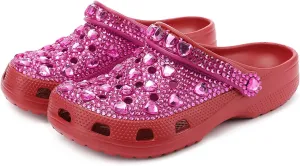 Hanfike Womens Comfort Clog Mules with Bling Rhinestones Fashion Summer Flat Shoes