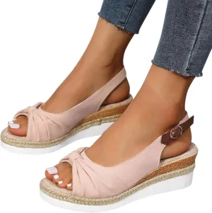 Hbeylia Espadrille Wedge Sandals for Women, Summer Casual Platform Peep Toe Hemp Woven Bohemian Ankle Strap Slingback Chunky Flat High Heel Dressy Summer Sandals