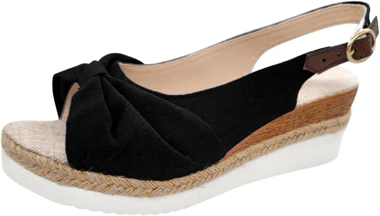 Hbeylia Espadrille Wedge Sandals for Women, Summer Casual Platform Peep Toe Hemp Woven Bohemian Ankle Strap Slingback Chunky Flat High Heel Dressy Summer Sandals