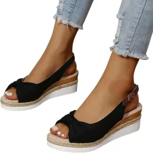 Hbeylia Espadrille Wedge Sandals for Women, Summer Casual Platform Peep Toe Hemp Woven Bohemian Ankle Strap Slingback Chunky Flat High Heel Dressy Summer Sandals