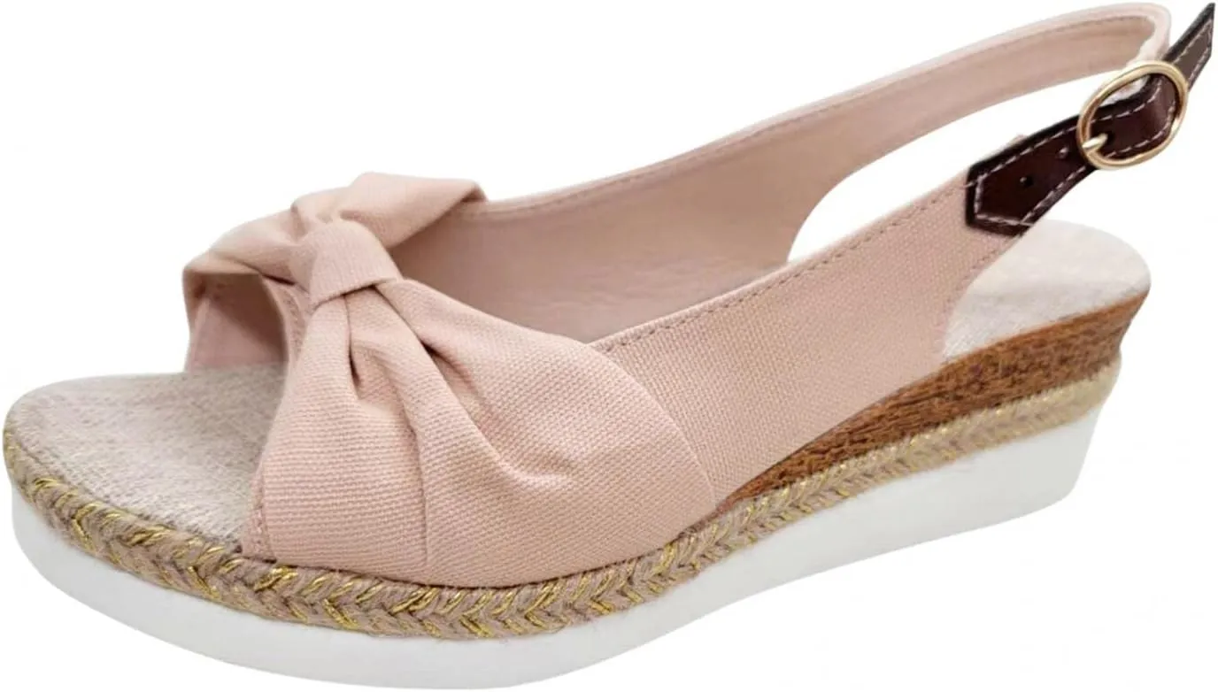 Hbeylia Espadrille Wedge Sandals for Women, Summer Casual Platform Peep Toe Hemp Woven Bohemian Ankle Strap Slingback Chunky Flat High Heel Dressy Summer Sandals