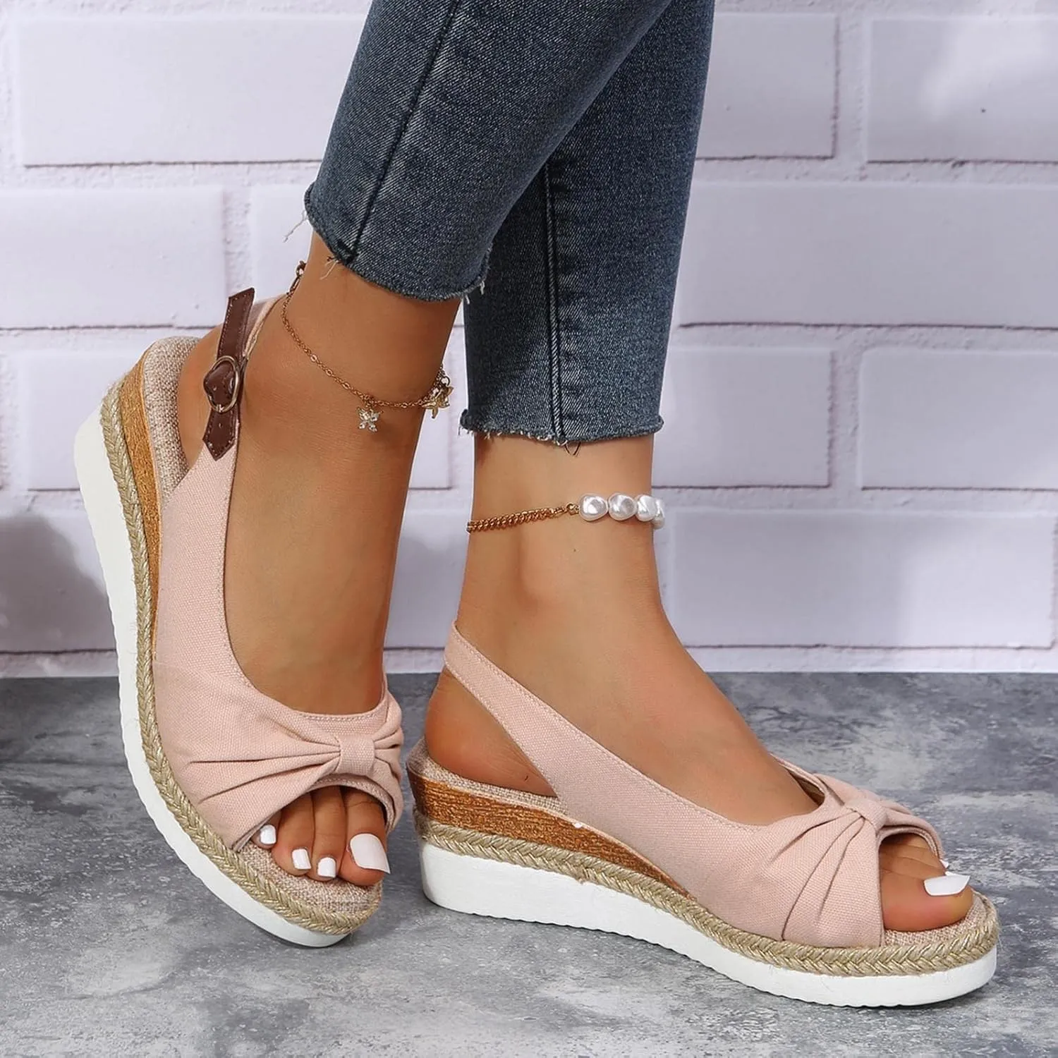 Hbeylia Espadrille Wedge Sandals for Women, Summer Casual Platform Peep Toe Hemp Woven Bohemian Ankle Strap Slingback Chunky Flat High Heel Dressy Summer Sandals