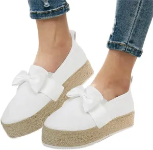 Hbeylia Espadrilles Platform Sneakers for Women Fashion Bowknot Round Toe Chunky Bottom High Heels Canvas Shoes Anti Slip Trendy Slip On Walking Loafers for Outdoor Travel