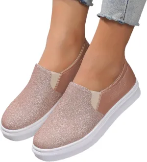 Hbeylia Fashion Platform Sneakers for Women Classic Low Top Glitter Sequin Slip On Chunky Bottom Flats Walking Shoes Trendy Fall Canvas Shoes for Women Ladies Bride Wedding Dress Party Decor