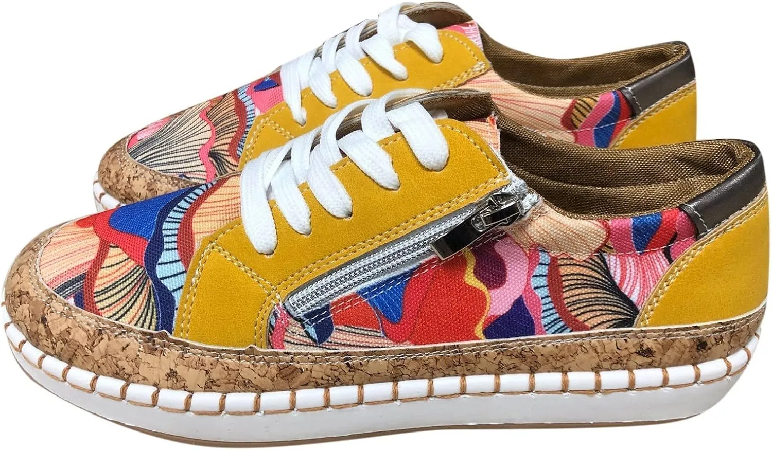 Hbeylia Fashion Sneakers for Women Casual Tie Dye Printed Chunky Bottom Platform Low Top Skateboard Canvas Shoes Size Zipper Wide Round Toe Anti Skid Lace Up Slip On Walking Loafers Work Shoes