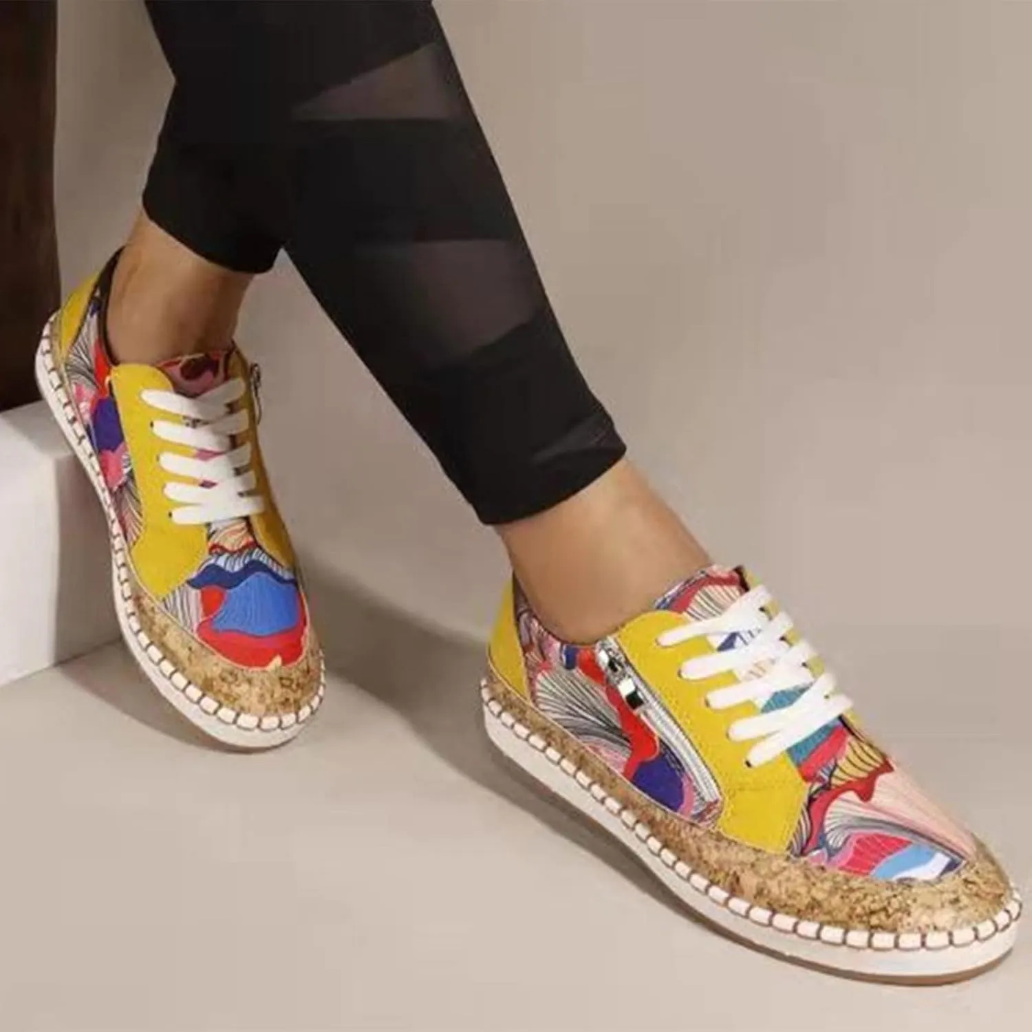 Hbeylia Fashion Sneakers for Women Casual Tie Dye Printed Chunky Bottom Platform Low Top Skateboard Canvas Shoes Size Zipper Wide Round Toe Anti Skid Lace Up Slip On Walking Loafers Work Shoes