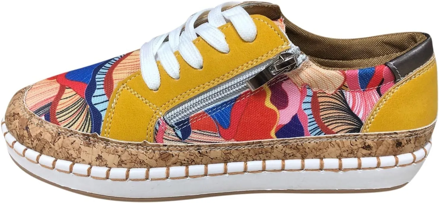 Hbeylia Fashion Sneakers for Women Casual Tie Dye Printed Chunky Bottom Platform Low Top Skateboard Canvas Shoes Size Zipper Wide Round Toe Anti Skid Lace Up Slip On Walking Loafers Work Shoes