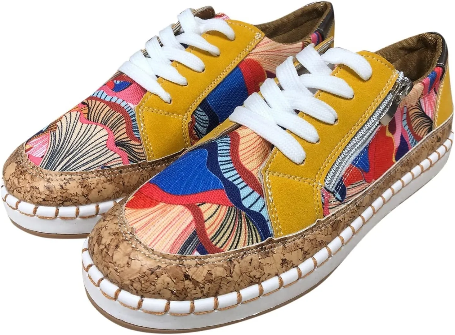 Hbeylia Fashion Sneakers for Women Casual Tie Dye Printed Chunky Bottom Platform Low Top Skateboard Canvas Shoes Size Zipper Wide Round Toe Anti Skid Lace Up Slip On Walking Loafers Work Shoes