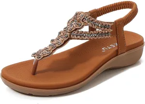 Hbeylia Gladiator Sandals for Women,Fashion Summer Clip Toe Floral Design Embroidered Roman Sandals Flip Flops Wide Width Dressy Summer Beach Thong Sandals