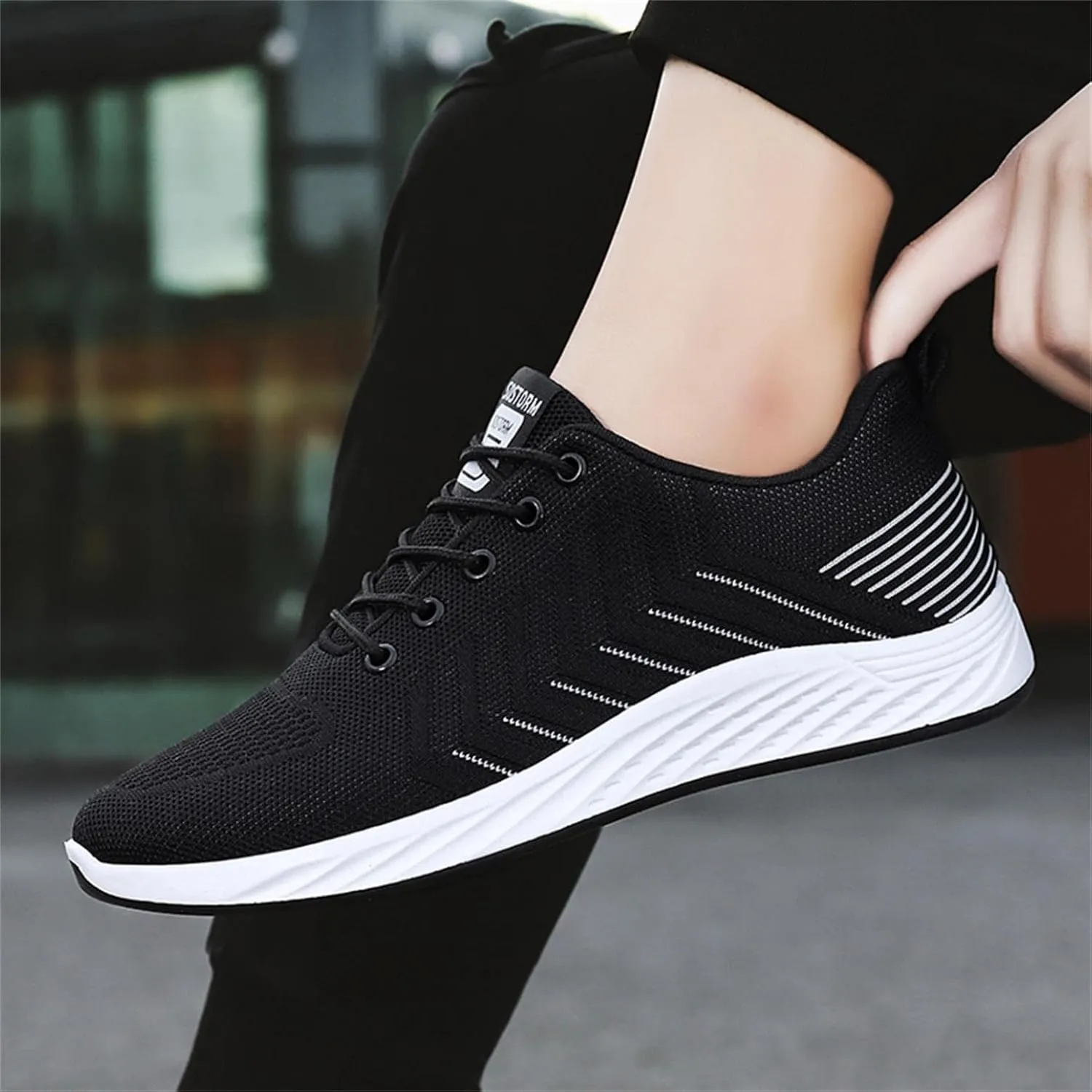 Hbeylia Mens Running Shoes Stripes Design Light Comfort Walking Casual Sport Mesh Sneakers Work Gym Non Slip Lace Up Summer And Autumn Tennis Work Hiking Cross Trainer