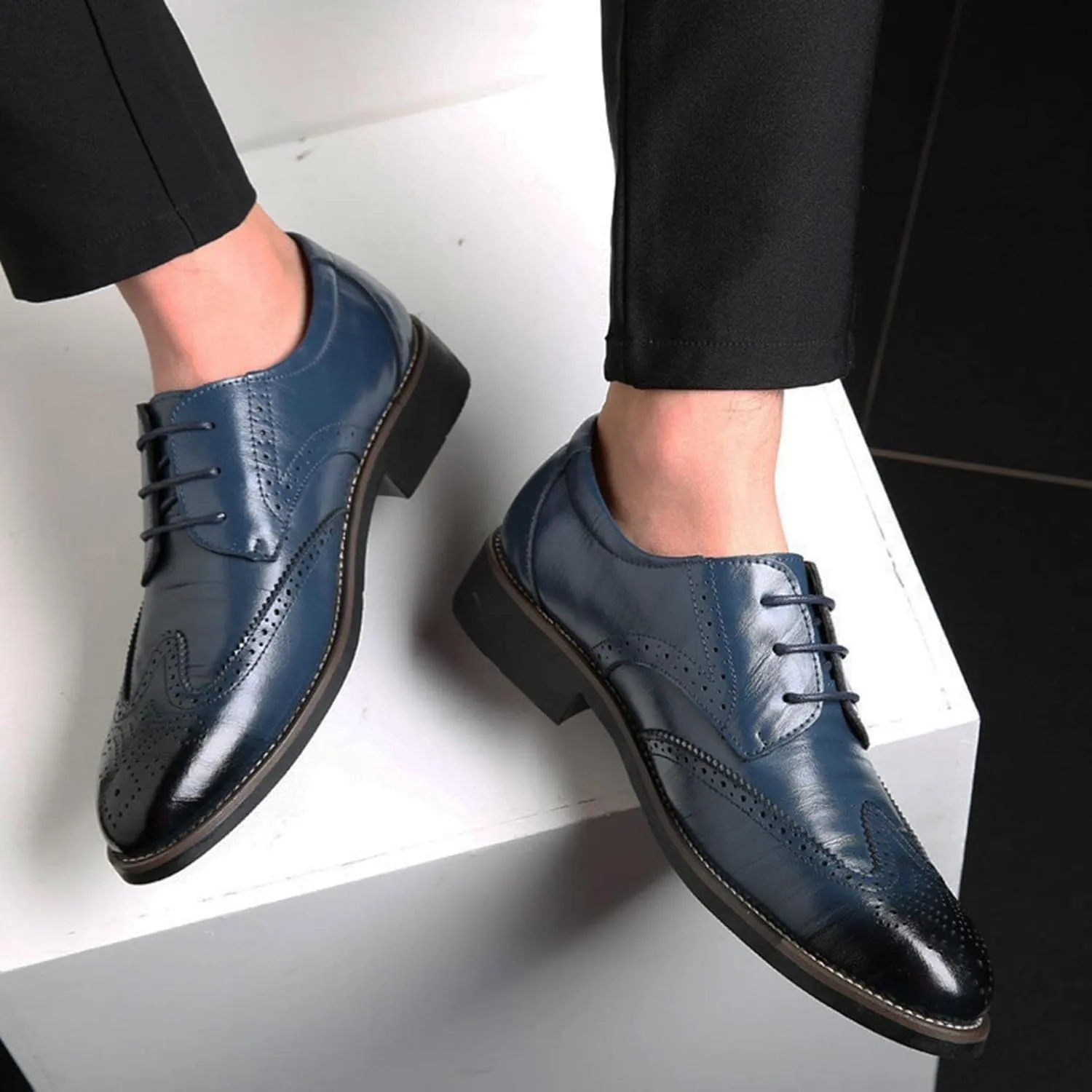 Hbeylia Mens Tuxedo Shoes Patent Leather Lace Up Formal Business Oxford Dress Shoes Classic Fashion Closed Pointed Toe Leather Tuxedo Oxford Wingtip Dress Shoes For Men Business Office Work Wedding