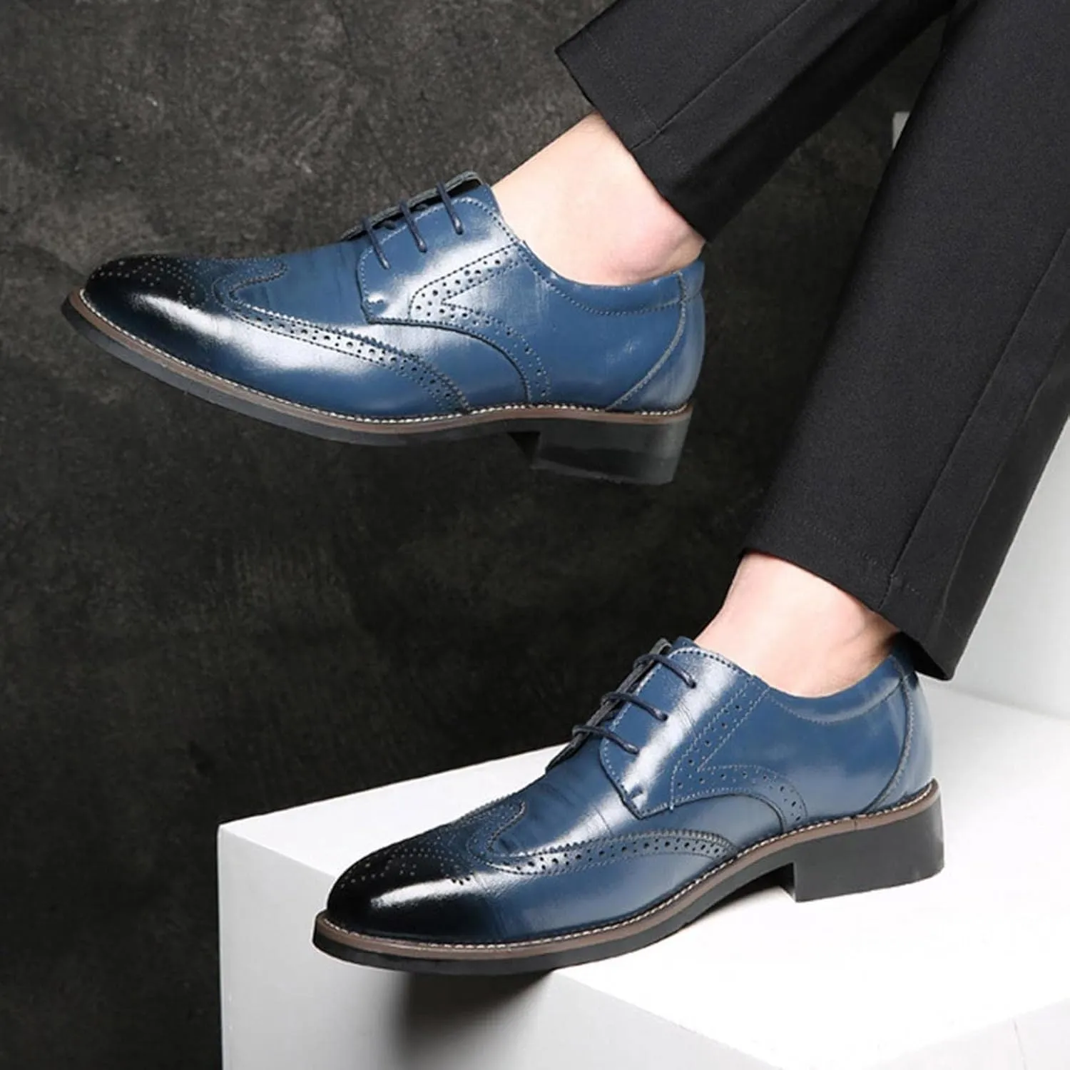Hbeylia Mens Tuxedo Shoes Patent Leather Lace Up Formal Business Oxford Dress Shoes Classic Fashion Closed Pointed Toe Leather Tuxedo Oxford Wingtip Dress Shoes For Men Business Office Work Wedding