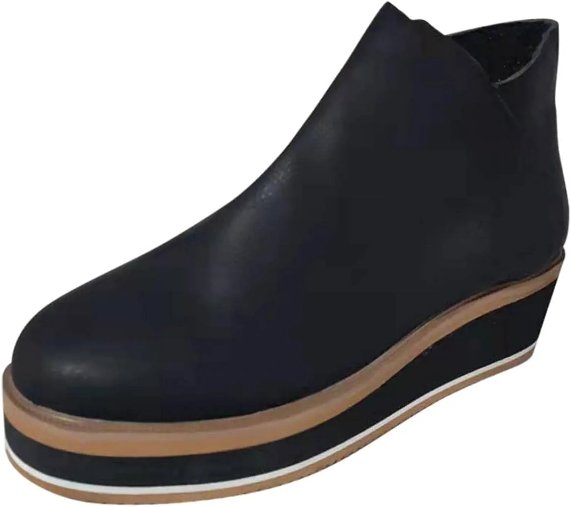 Hbeylia Platform Wedge Ankle Booties For Women Ladies Fashion Casual Leather Round Toe Chunky Bottom High Heels Ankle Boots High Top Fashion Sneakers Walking Shoes Winter Fall Dress Short Boots