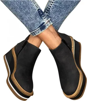 Hbeylia Platform Wedge Ankle Booties For Women Ladies Fashion Casual Leather Round Toe Chunky Bottom High Heels Ankle Boots High Top Fashion Sneakers Walking Shoes Winter Fall Dress Short Boots
