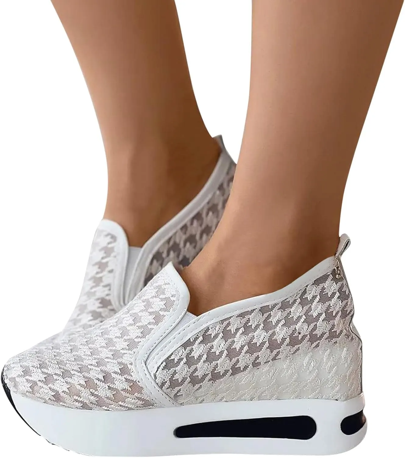 Hbeylia Platform Wedge Fashion Sneakers for Women Ladies Mesh Air Lace Chunky Sole High Heels Slip On Loafers Walking Work Shoes Arch Support Low Top Play Sneakers