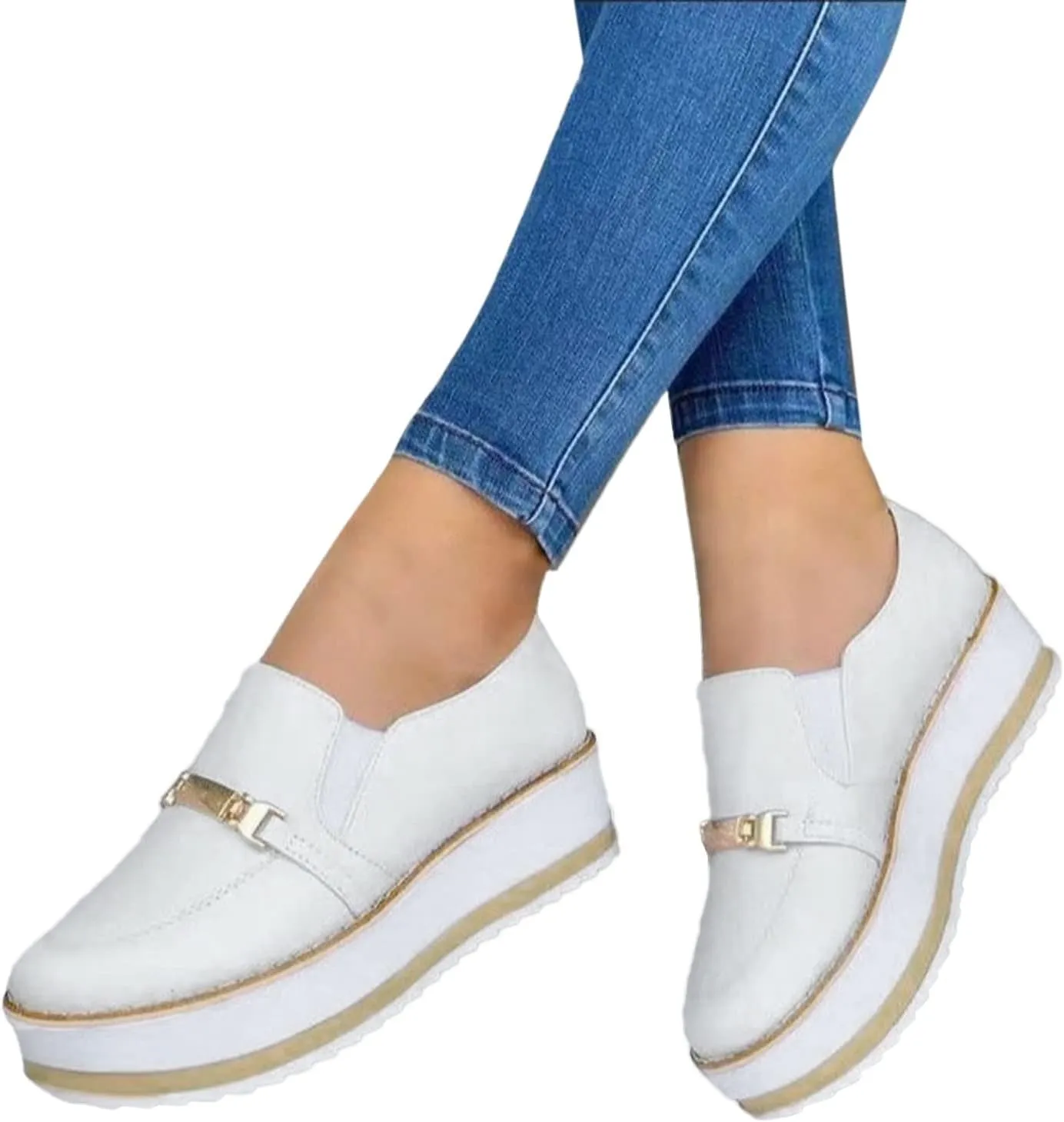 Hbeylia Platform Wedge Loafers for Women Fashion Round Toe Chunky Bottom High Heels Walking Play Sneakers Slip On Breathable Walking Muffin Shoes for Outdoor Travel