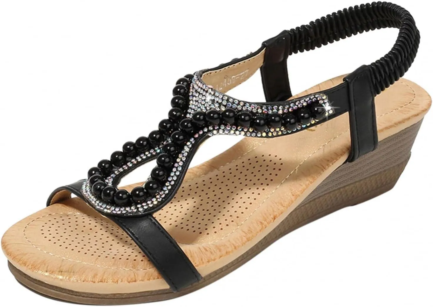 Hbeylia Platform Wedge Sandals for Women,Ladies Fashion Summer Boho Rhinestones Crystal Gladiator Open Toe Ethnic Low Heel Sandals Roman Lightweight Outdoor Sandals