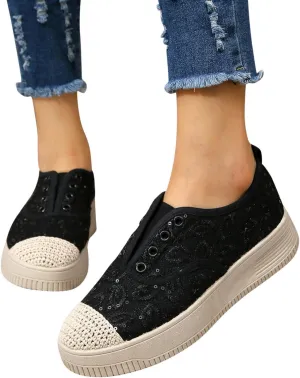 Hbeylia Vintage Dress Loafers for Women Ladies Fashion Espadrille Round Toe Slip On Fashion Sneakers Chunky Bottom Heels Rubber Sole Anti Skid Play Sneakers Dressy Canvas Shoes for School Uniform