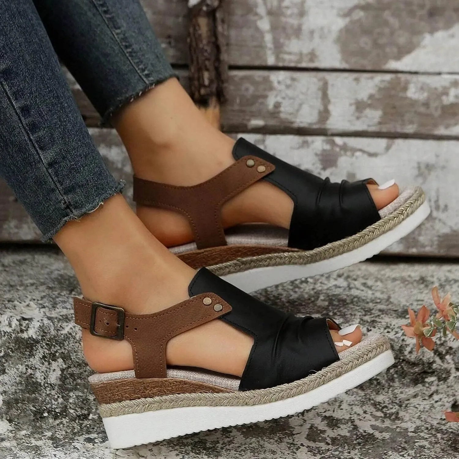 Hbeylia Wedge Sandals for Women Dressy Summer,Platform Wedges for Women,Womens Espadrilles Open Toe Sandals Comfortable Dressy Ankle Strap Slip On Sandals Orthopedic Sandals Casual