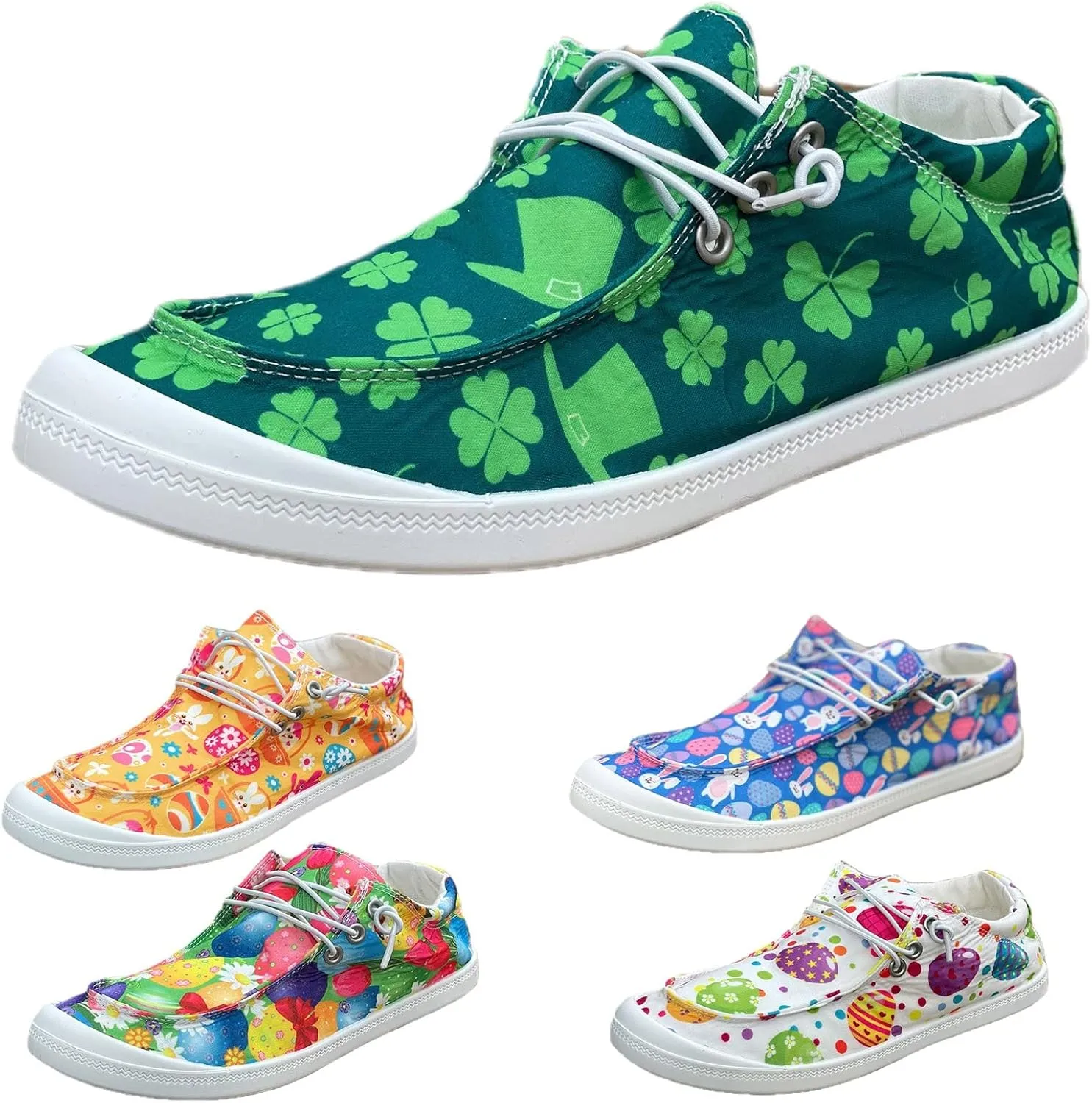 Hbeylia Women Shoes Linen Canvas Slip On Sneakers Lace Up Style Loafers Casual Printed Slip-On Flats Play Sneakers Lightweight Comfortable Sport Walking Shoes Loafers Tenis para Mujeres