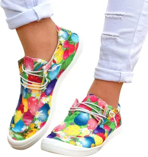 Hbeylia Women Shoes Linen Canvas Slip On Sneakers Lace Up Style Loafers Casual Printed Slip-On Flats Play Sneakers Lightweight Comfortable Sport Walking Shoes Loafers Tenis para Mujeres