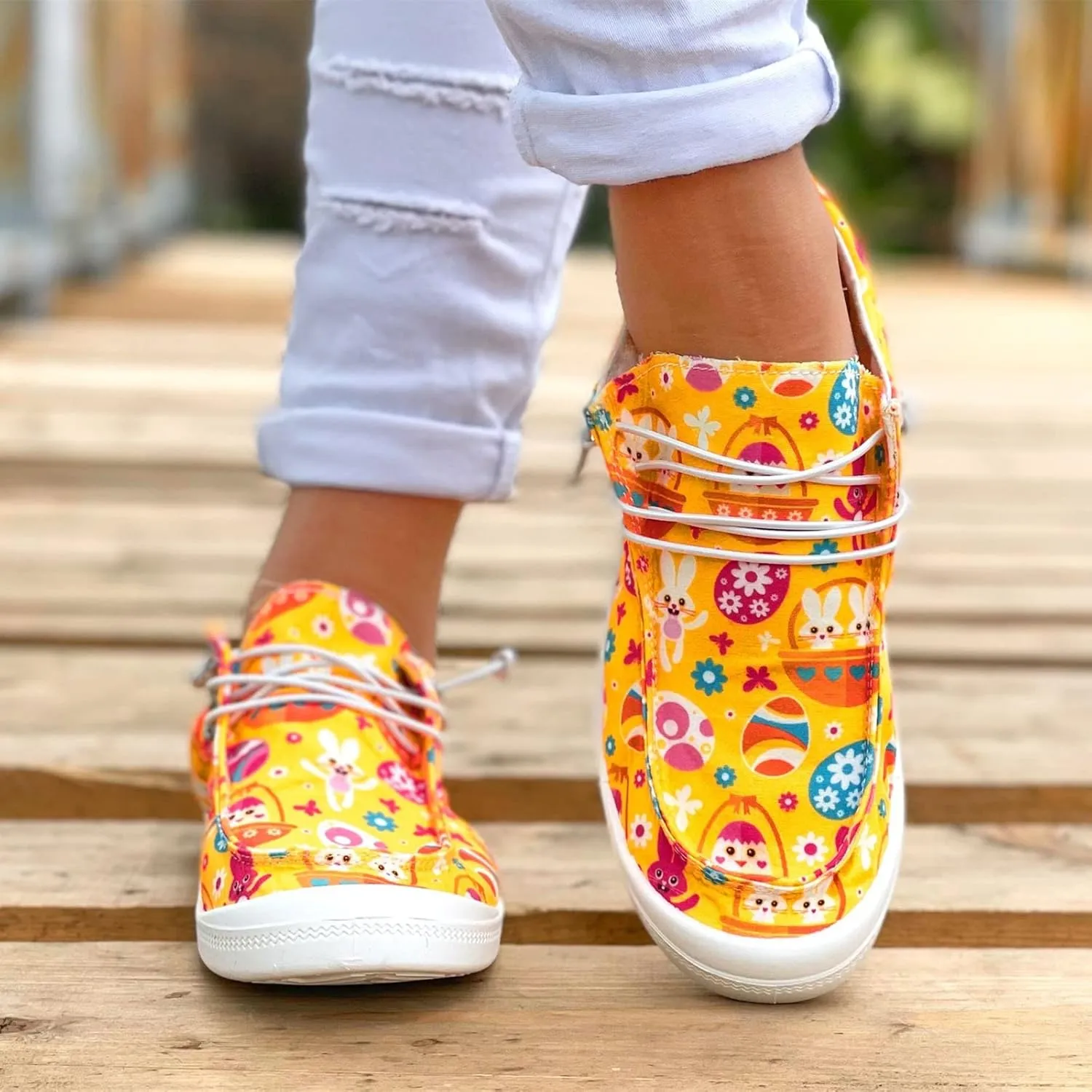 Hbeylia Women Shoes Linen Canvas Slip On Sneakers Lace Up Style Loafers Casual Printed Slip-On Flats Play Sneakers Lightweight Comfortable Sport Walking Shoes Loafers Tenis para Mujeres