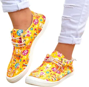 Hbeylia Women Shoes Linen Canvas Slip On Sneakers Lace Up Style Loafers Casual Printed Slip-On Flats Play Sneakers Lightweight Comfortable Sport Walking Shoes Loafers Tenis para Mujeres
