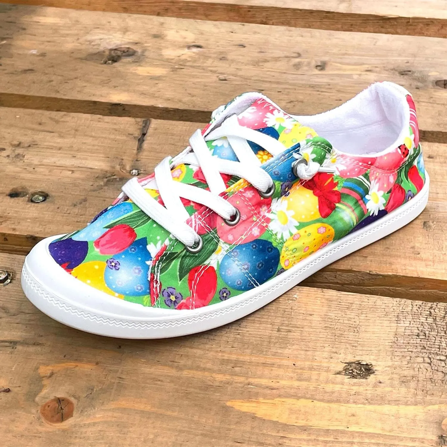 Hbeylia Women’s Canvas Low Top Sneaker Casual Printed Lace ups Canvas Shoes Slip-On Flats Play Sneakers Lightweight Comfortable Sport Walking Shoes Loafers for Women Girls Students