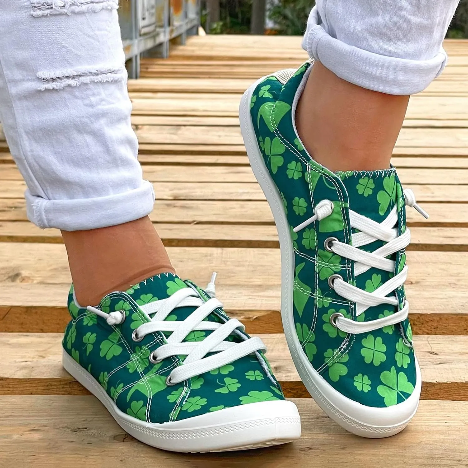Hbeylia Women’s Canvas Low Top Sneaker Casual Printed Lace ups Canvas Shoes Slip-On Flats Play Sneakers Lightweight Comfortable Sport Walking Shoes Loafers for Women Girls Students