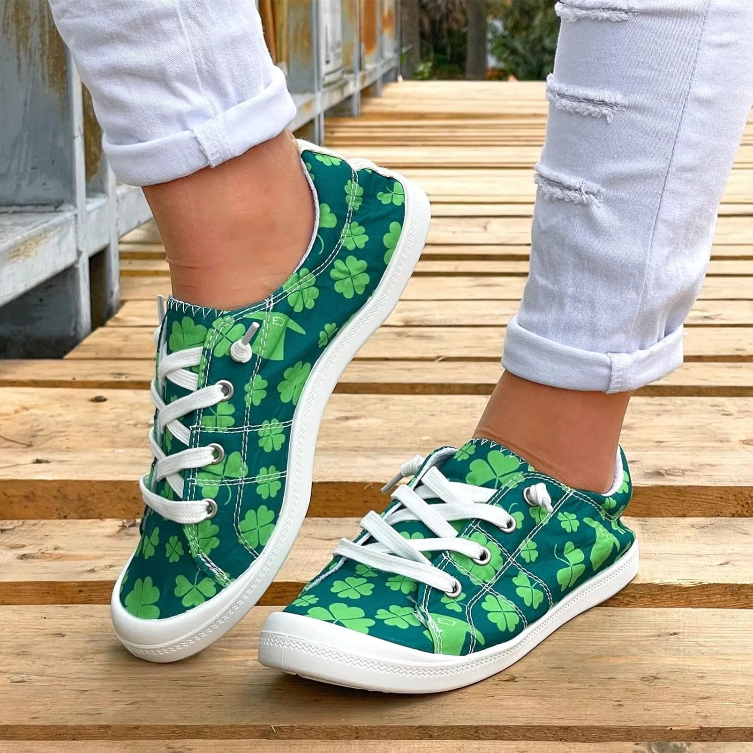 Hbeylia Women’s Canvas Low Top Sneaker Casual Printed Lace ups Canvas Shoes Slip-On Flats Play Sneakers Lightweight Comfortable Sport Walking Shoes Loafers for Women Girls Students
