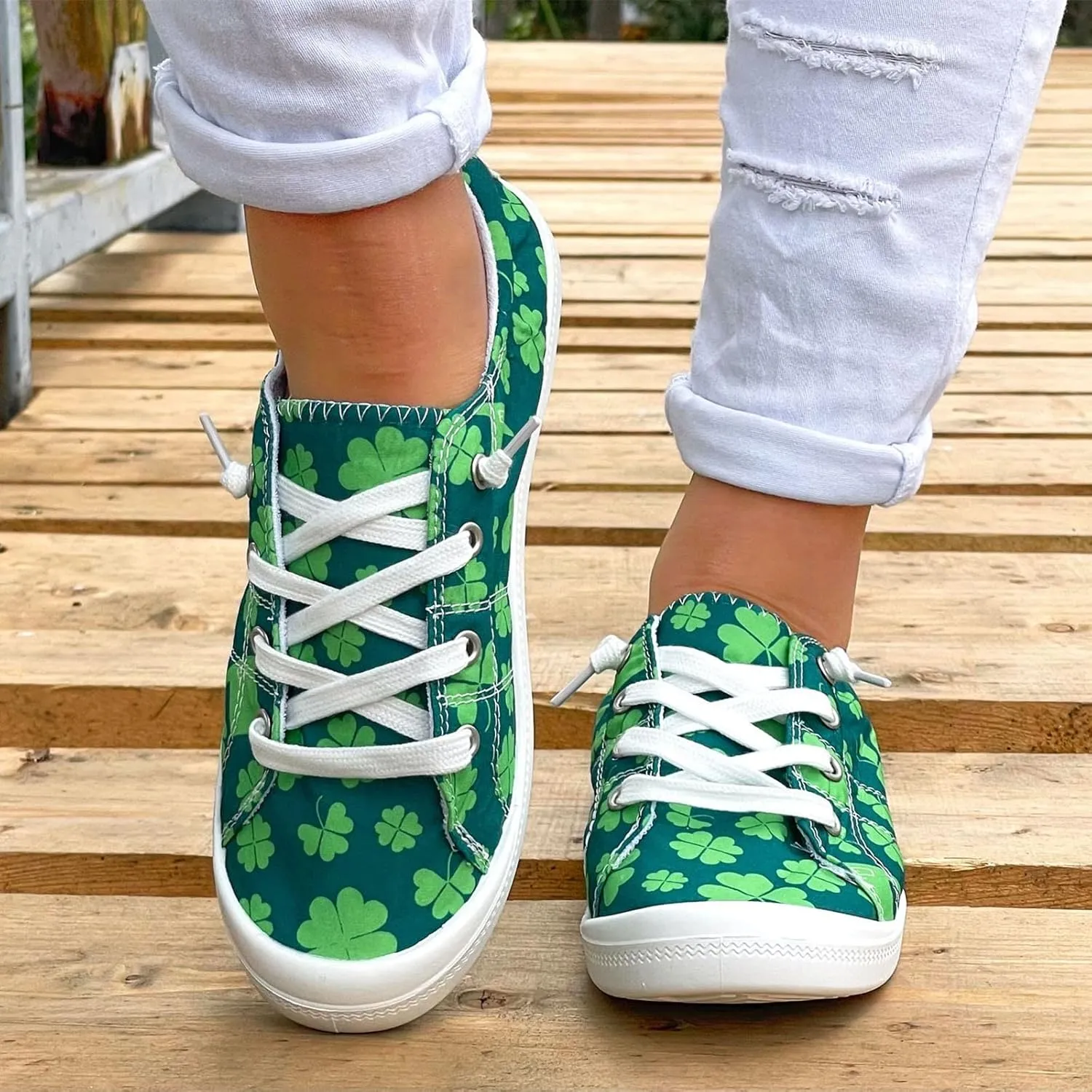 Hbeylia Women’s Canvas Low Top Sneaker Casual Printed Lace ups Canvas Shoes Slip-On Flats Play Sneakers Lightweight Comfortable Sport Walking Shoes Loafers for Women Girls Students