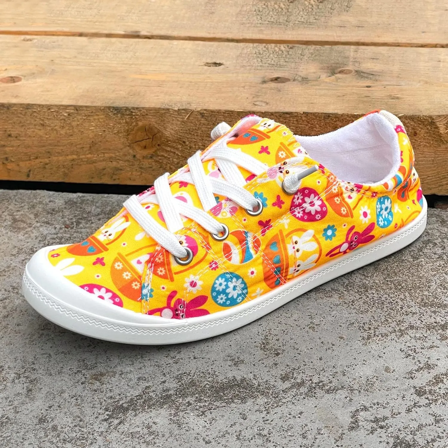 Hbeylia Women’s Canvas Low Top Sneaker Casual Printed Lace ups Canvas Shoes Slip-On Flats Play Sneakers Lightweight Comfortable Sport Walking Shoes Loafers for Women Girls Students