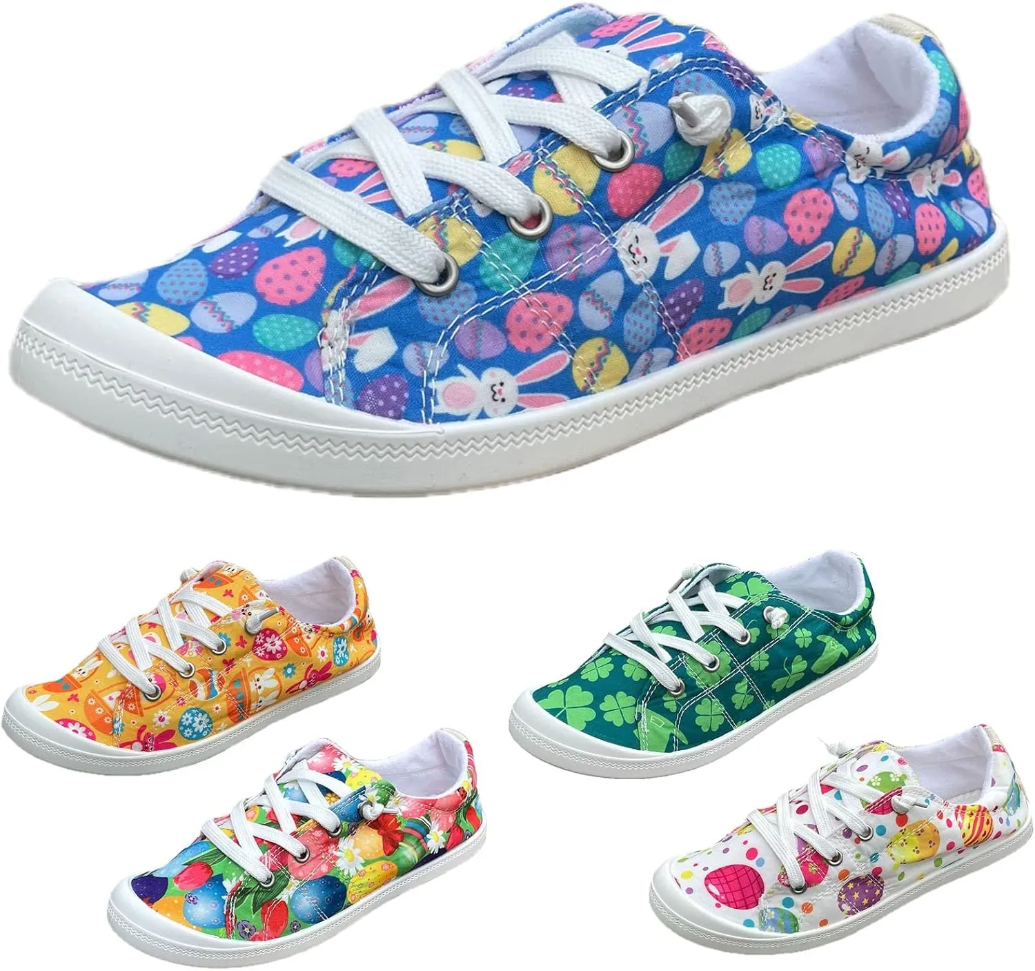 Hbeylia Women’s Canvas Low Top Sneaker Casual Printed Lace ups Canvas Shoes Slip-On Flats Play Sneakers Lightweight Comfortable Sport Walking Shoes Loafers for Women Girls Students