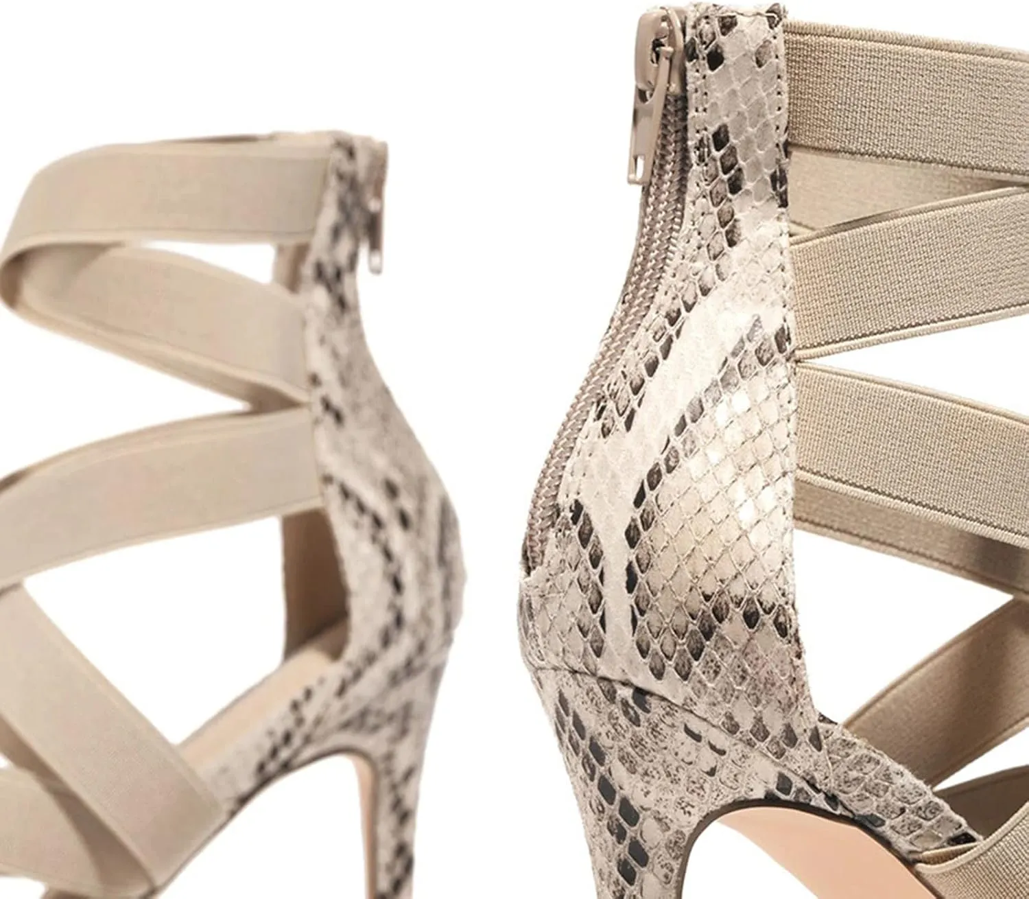 Hbeylia Women's Elastic Crisscross Strap Stiletto High Heels Sandals with Back Zipper Summer Peep Toe Patchwork Color Blocking Sexy Dressy Shoes Cute Strappy Shoes for Wedding Party Club