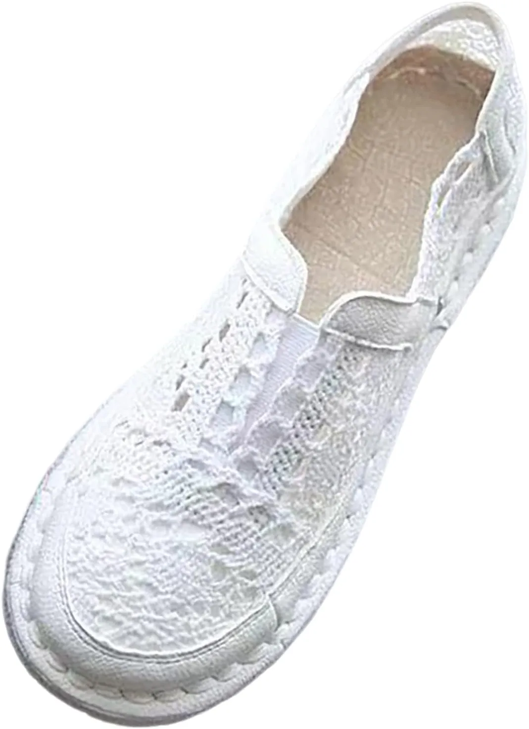 Hbeylia Womens Espadrilles Linen Lace Loafers Fashion Casual Flat Bottom Sneakers for Women Girls Breathable Slip On Low Top Hollow Out Canvas Walking Shoes Loafers