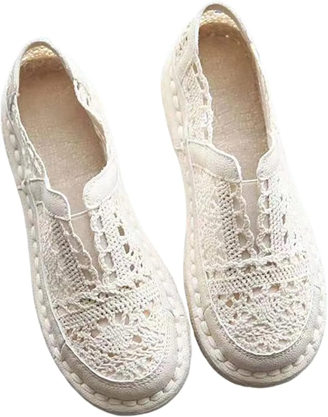 Hbeylia Womens Espadrilles Linen Lace Loafers Fashion Casual Flat Bottom Sneakers for Women Girls Breathable Slip On Low Top Hollow Out Canvas Walking Shoes Loafers